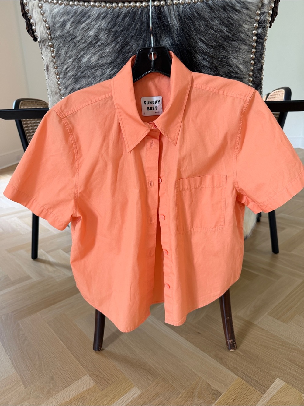 Sunday Best Coral Short-Sleeve Button-Up Shirt for Women